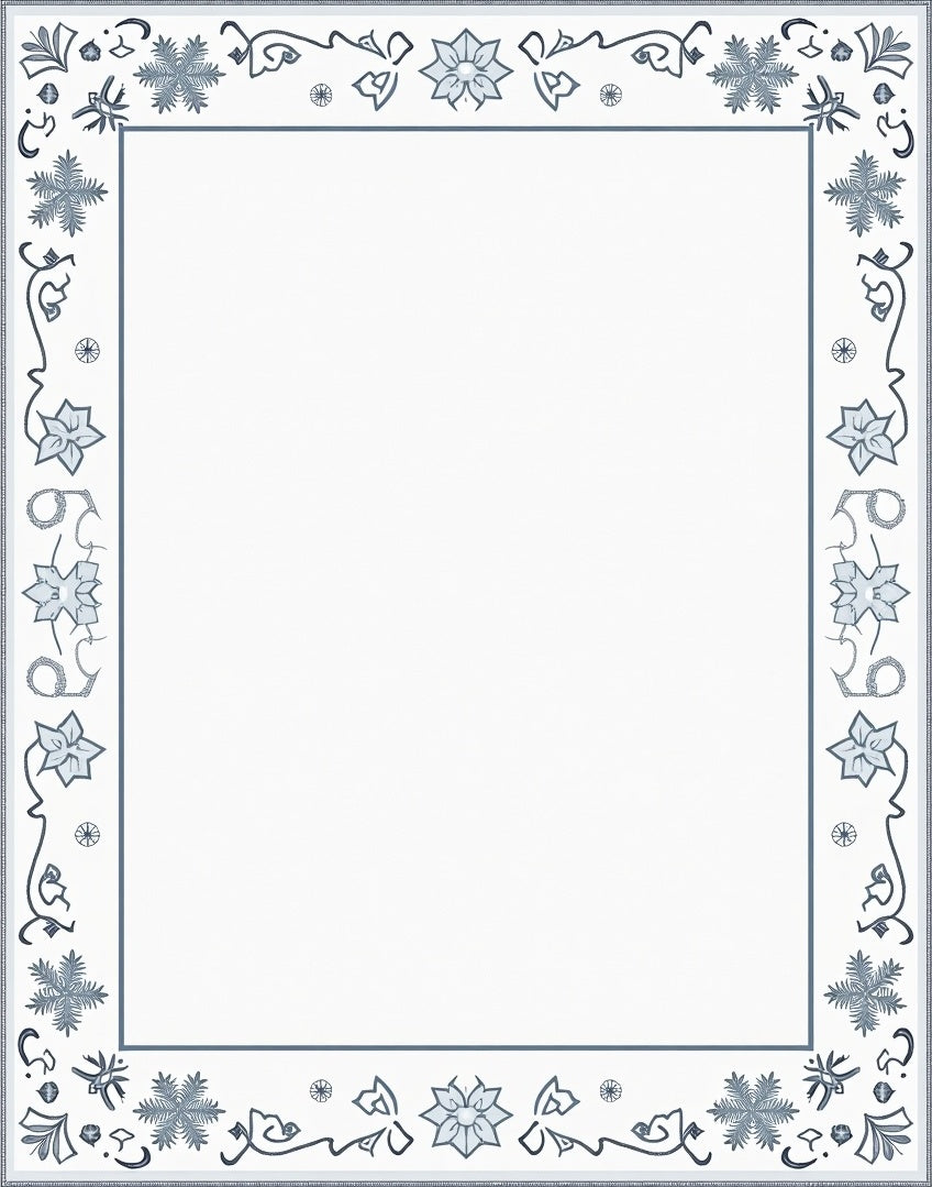 Delicate Blue Floral Snowflake Border Rug