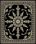 Elegant Black Ivory Floral Scroll Rug