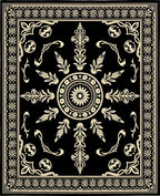 Elegant Black Ivory Floral Scroll Rug
