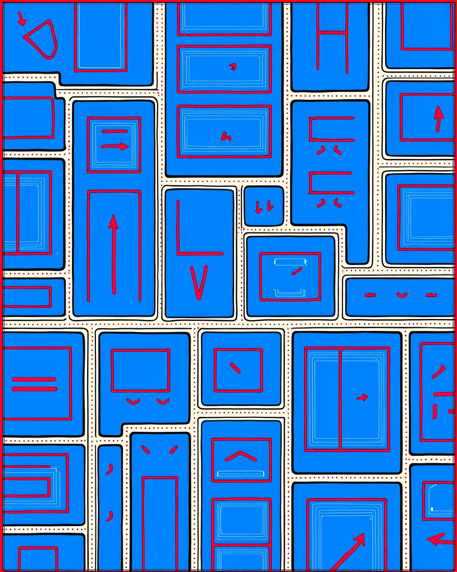 Diagrammatic Geometric Blue Red Composition Rug