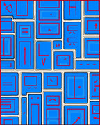 Diagrammatic Geometric Blue Red Composition Rug