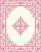 Elegant Pink Floral Scrollwork Frame Rug