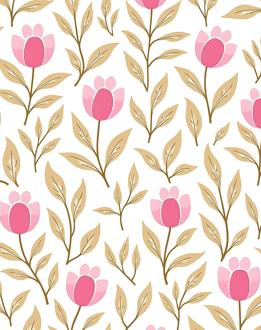Pink Tulip Floral Branches Pattern Rug