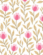 Pink Tulip Floral Branches Pattern Rug