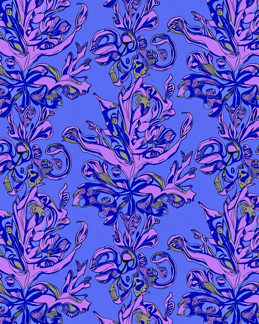 Violet Blue Floral Abstract Pattern Rug
