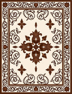 Ornate Dark Brown Floral Border Rug