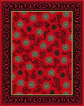 Red Black Floral Scroll Patterned Rug