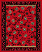 Red Black Floral Scroll Patterned Rug