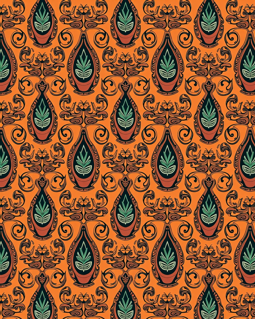 Orange Teal Floral Damask Pattern Rug
