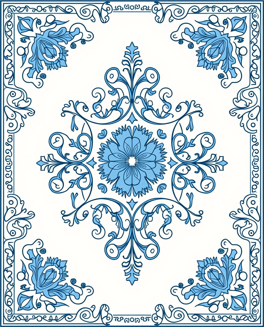 Classic Blue Floral Medallion Design Rug