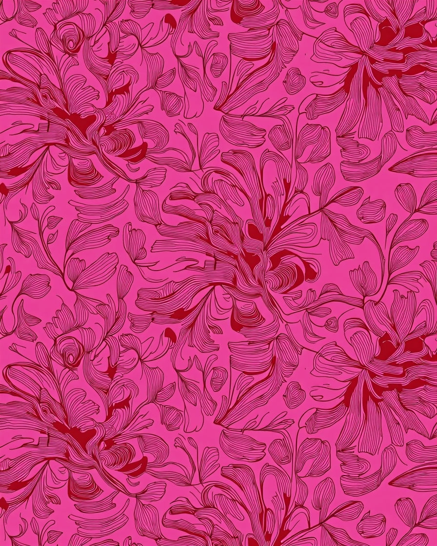 Whimsical Pink Red Floral Pattern Rug