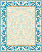 Ornate Floral Scroll Border Design Rug