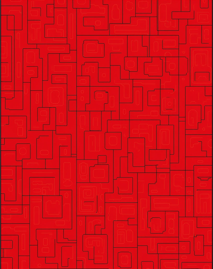 Red Geometric Maze Pattern Rug