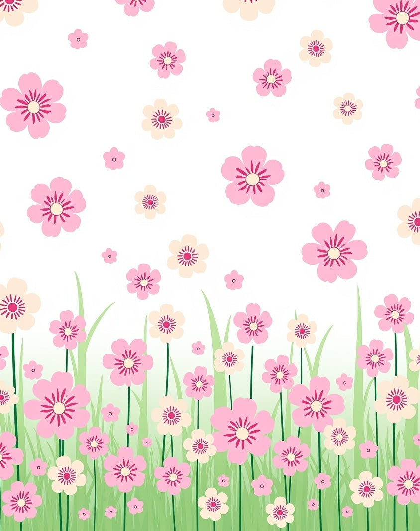 Pink Cream Sakura Field Pattern Rug