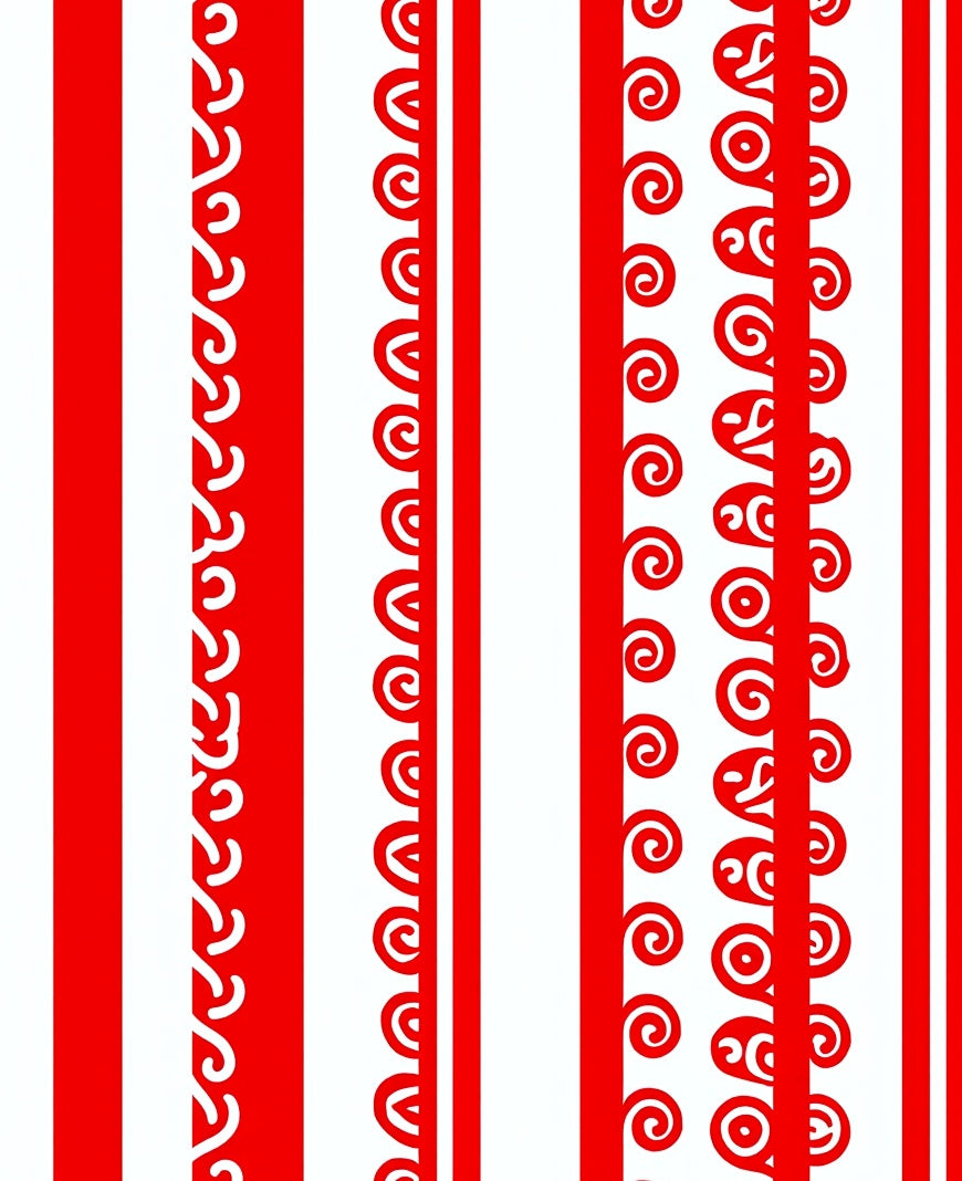 Red White Vertical Scroll Stripe Rug