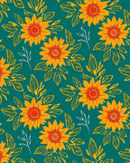 Golden Sunflowers with Teal Background Rug