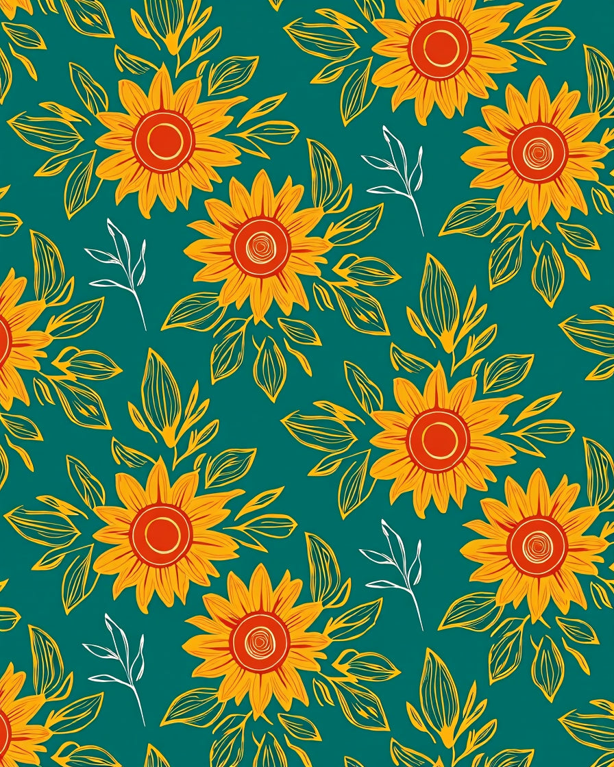 Golden Sunflowers with Teal Background Rug