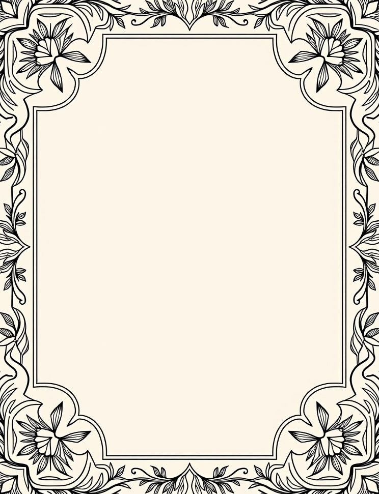 Black Outline Floral Border Rug