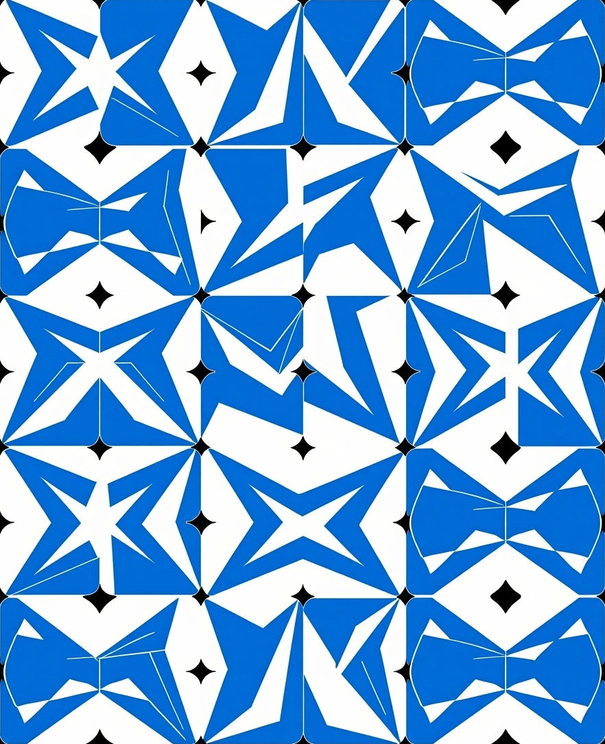 Abstract Blue Starburst Geometric Pattern Rug