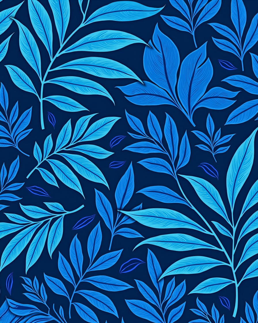 Shades Of Blue Tropical Leaf Pattern Rug