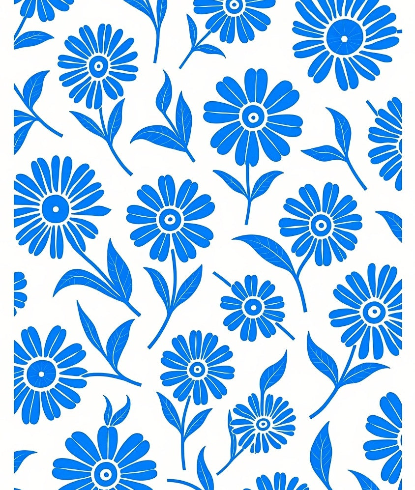 Blue Flower Pattern Motif Rug