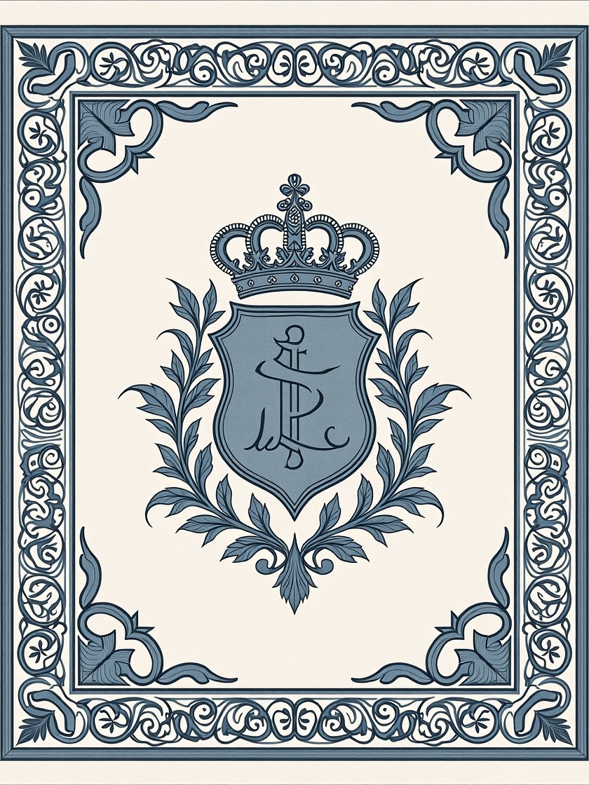 Regal Crest and Scrollwork Border Rug
