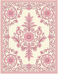 Ornate Floral Scrollwork Pink Pattern Rug