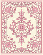 Ornate Floral Scrollwork Pink Pattern Rug