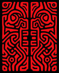 Bold Red Swirling Maze Pattern Rug