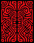 Bold Red Swirling Maze Pattern Rug