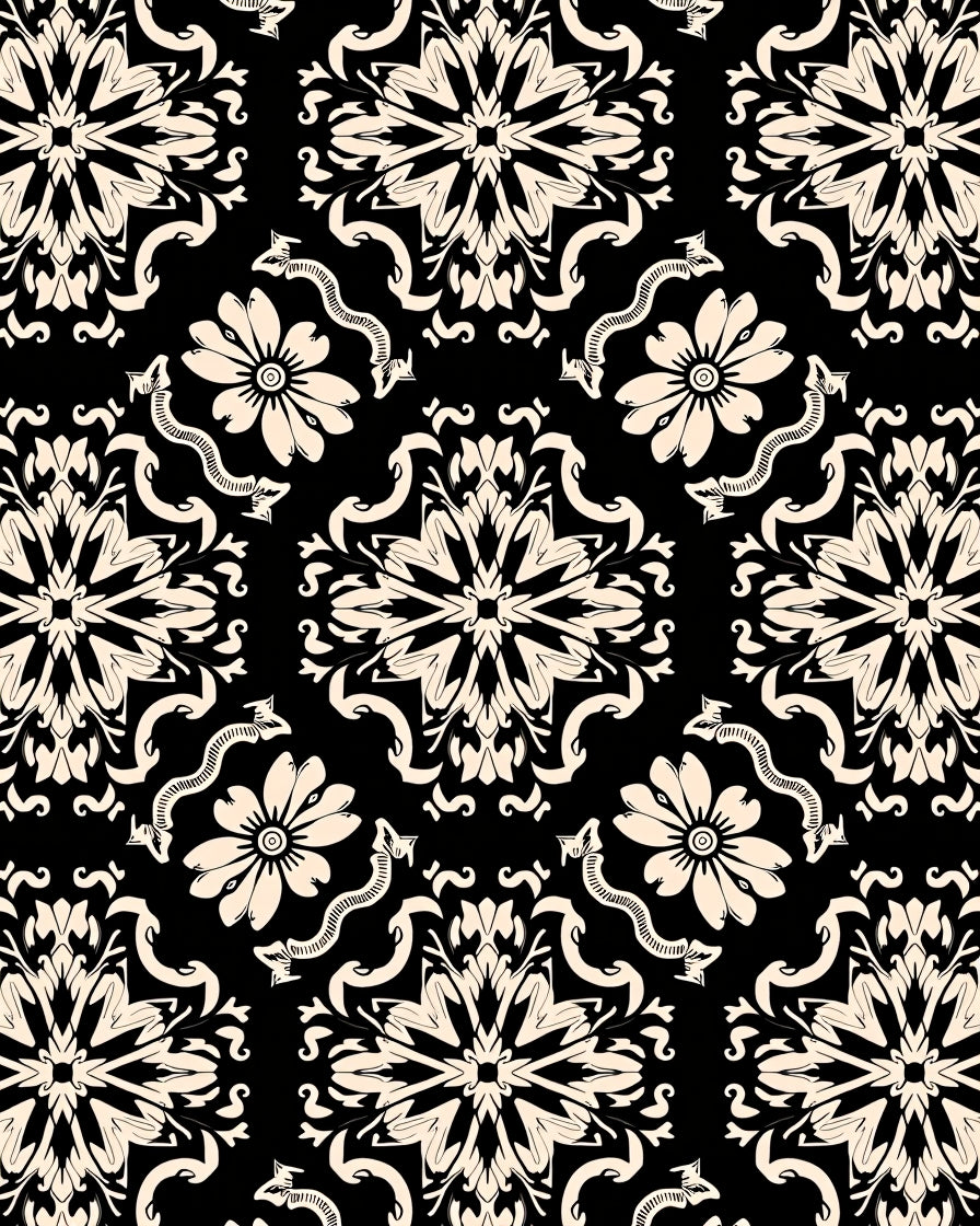 Cream Floral Damask Pattern Rug
