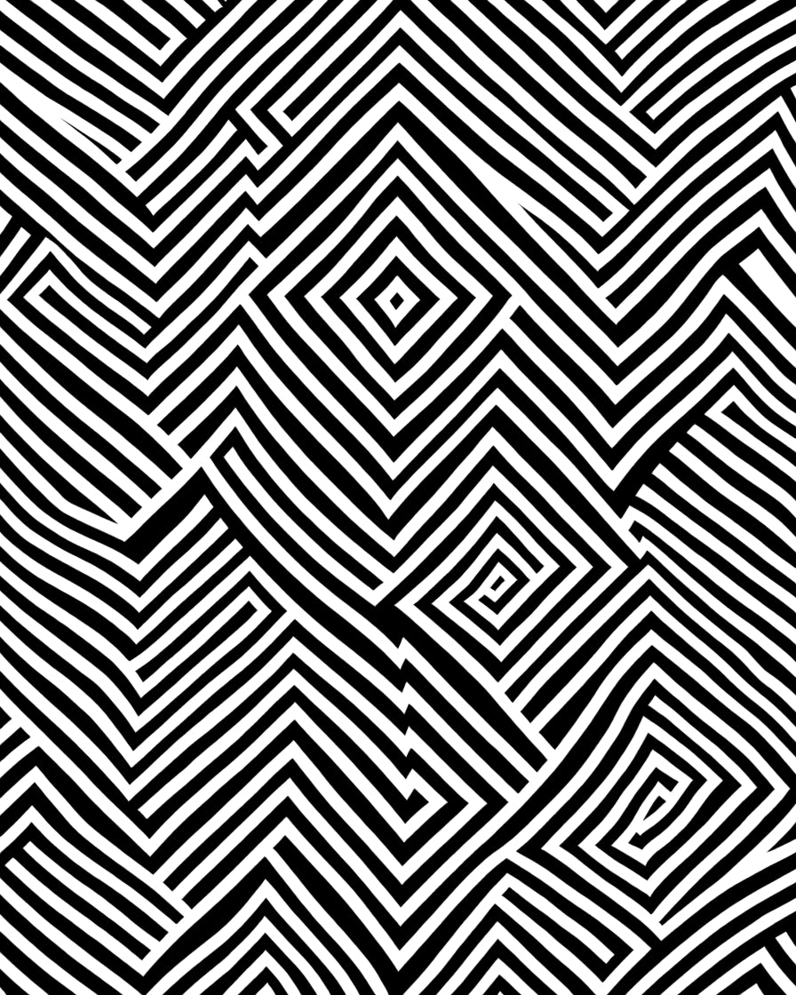 Bold Black White Geometric Maze Pattern Rug