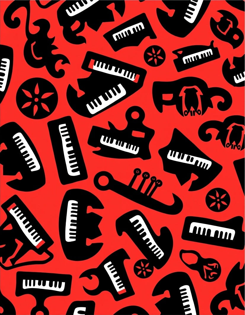 Musical Instruments Patterned Red Rug