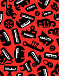 Musical Instruments Patterned Red Rug