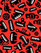 Musical Instruments Patterned Red Rug