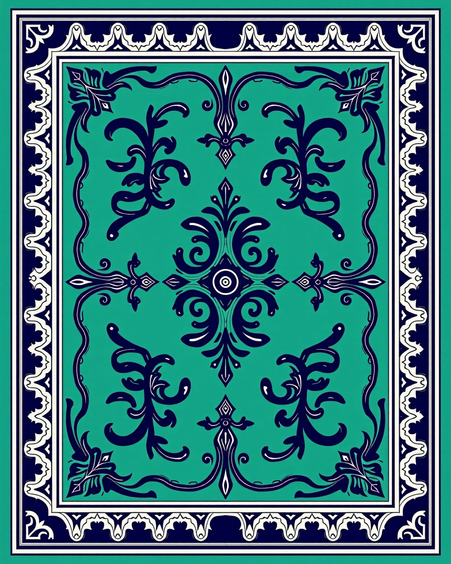 Emerald Teal Oriental Inspired Floral Rug