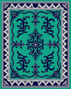 Emerald Teal Oriental Inspired Floral Rug