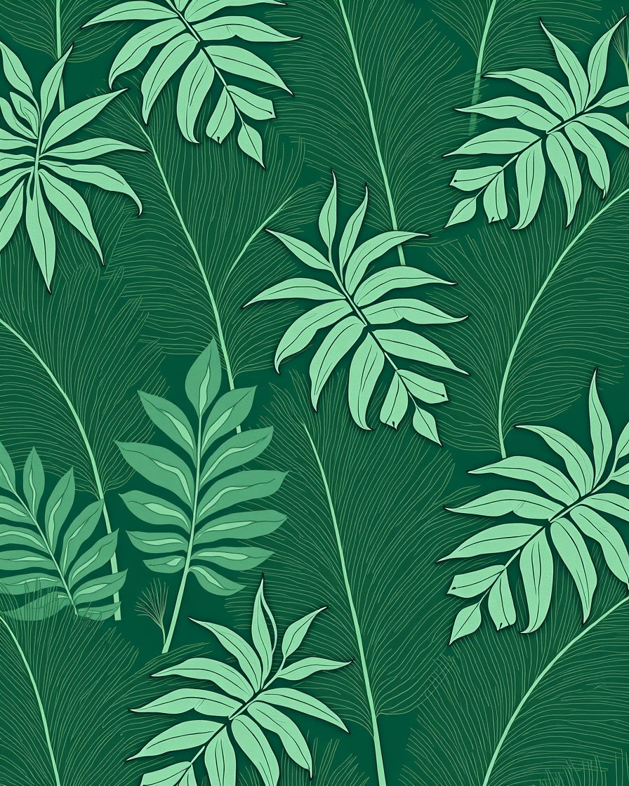Deep Green Botanical Pattern Rug