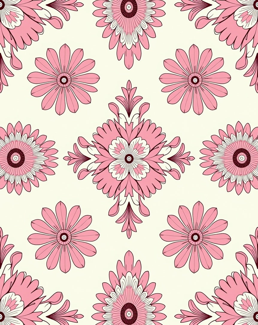 Pink Floral Symmetry Pattern Rug