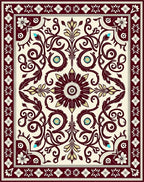 Maroon Floral Scrollwork Vintage Design Rug