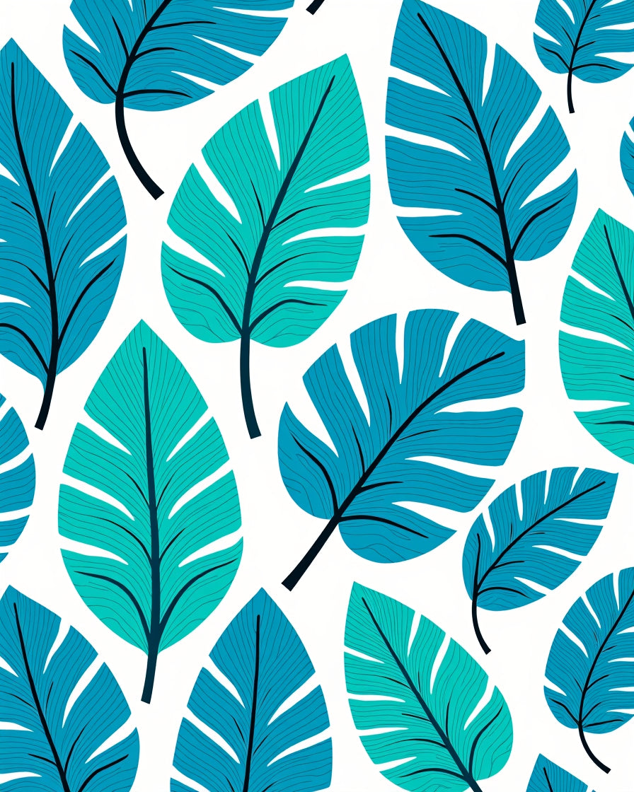 Turquoise Tropical Leaf Pattern Rug
