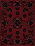 Deep Red Black Floral Scroll Medallion Rug
