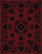 Deep Red Black Floral Scroll Medallion Rug