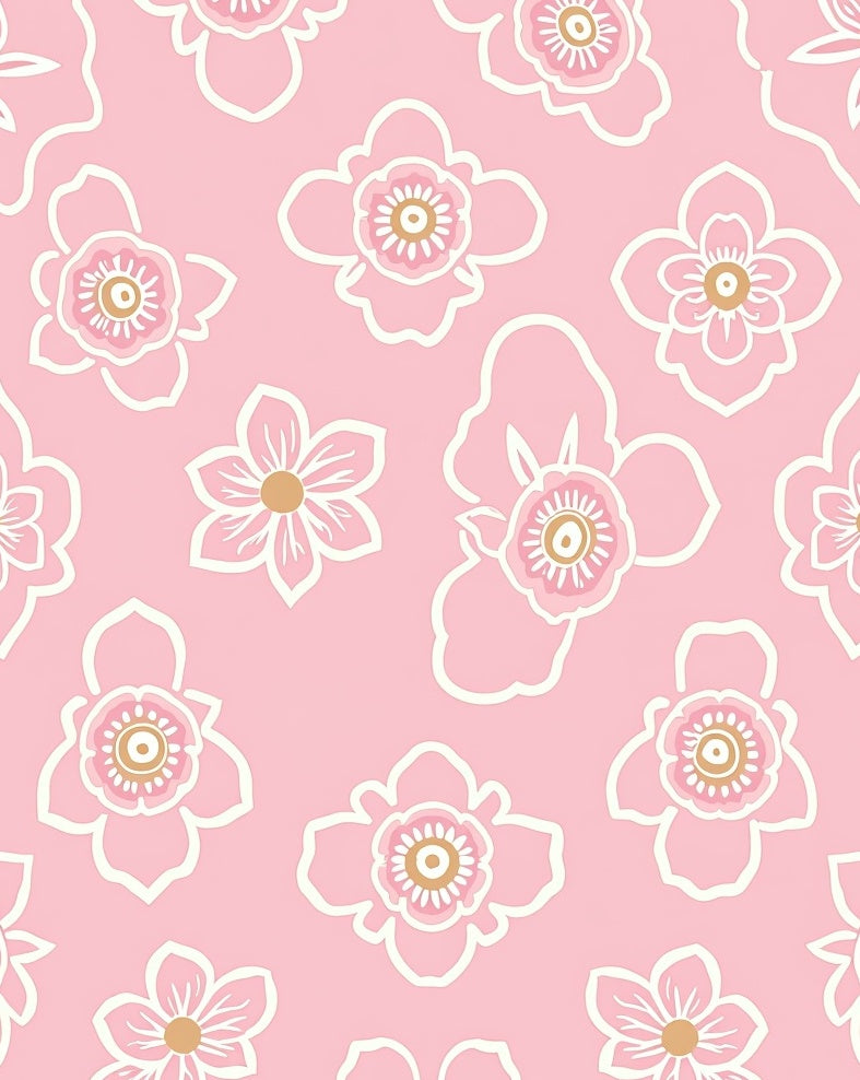 Pink Floral Graphic Pattern Rug