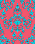 Turquoise Floral Damask Pattern Rug