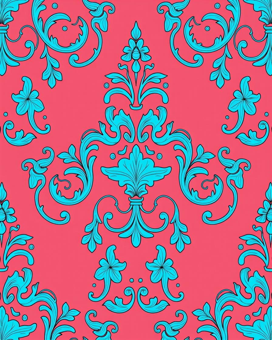 Turquoise Floral Damask Pattern Rug