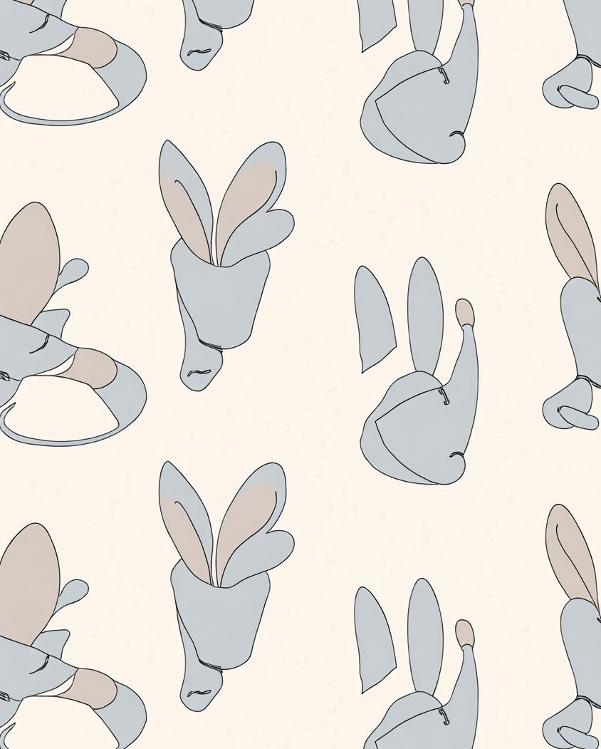 Soft Gray Bunny Silhouette Pattern Rug