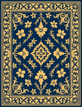 Elegant Golden Floral Patterned Navy Rug