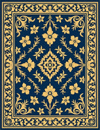 Elegant Golden Floral Patterned Navy Rug