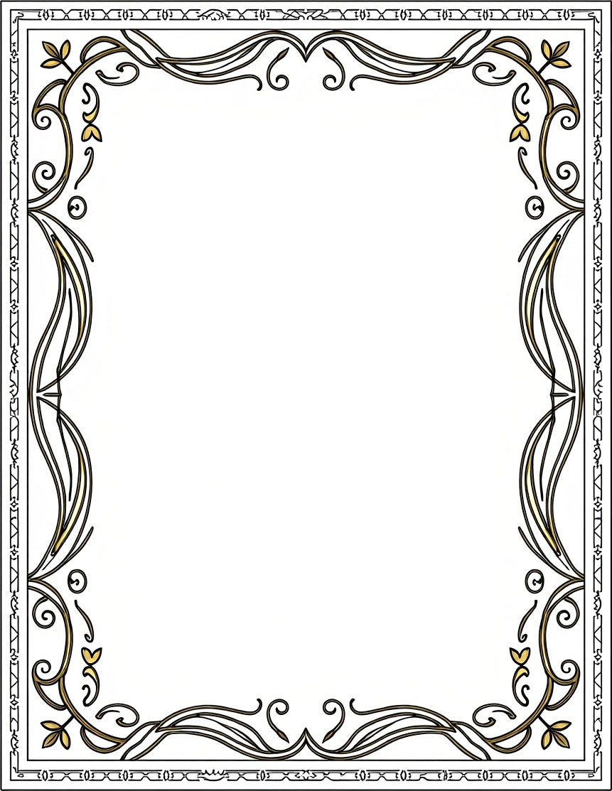 Gold Art Nouveau Floral Border Rug